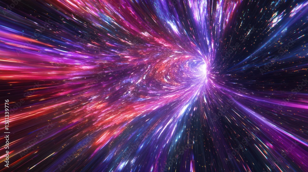 Abstract vibrant cosmic tunnel with glowing particles and light streaks. Abstract vibrant cosmic tunnel with glowing particles and light streaks.