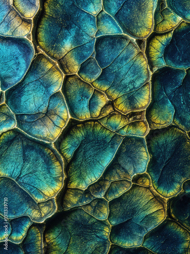Close up of blue snake skin texture. Abstract background and texture for design. Abstract Blue and Gold Texture