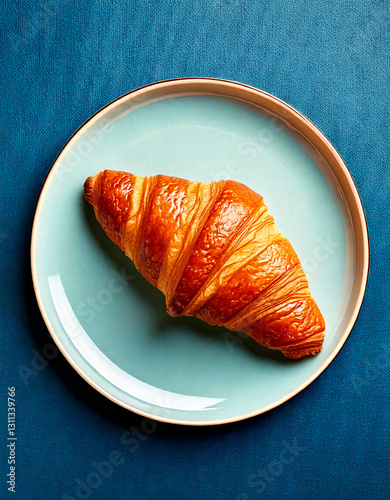 Obraz na płótnie Croissant on plate top view fresh pastry social media style w salonie
