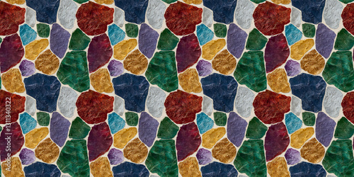 rubellite red, zircon blue, tsavorite green, honey gold, and charoite violet random pattern mosaic tiles