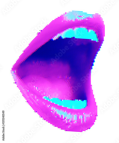 Wide open mouth with halftone pop art effect. An AI image was used as the basis.
