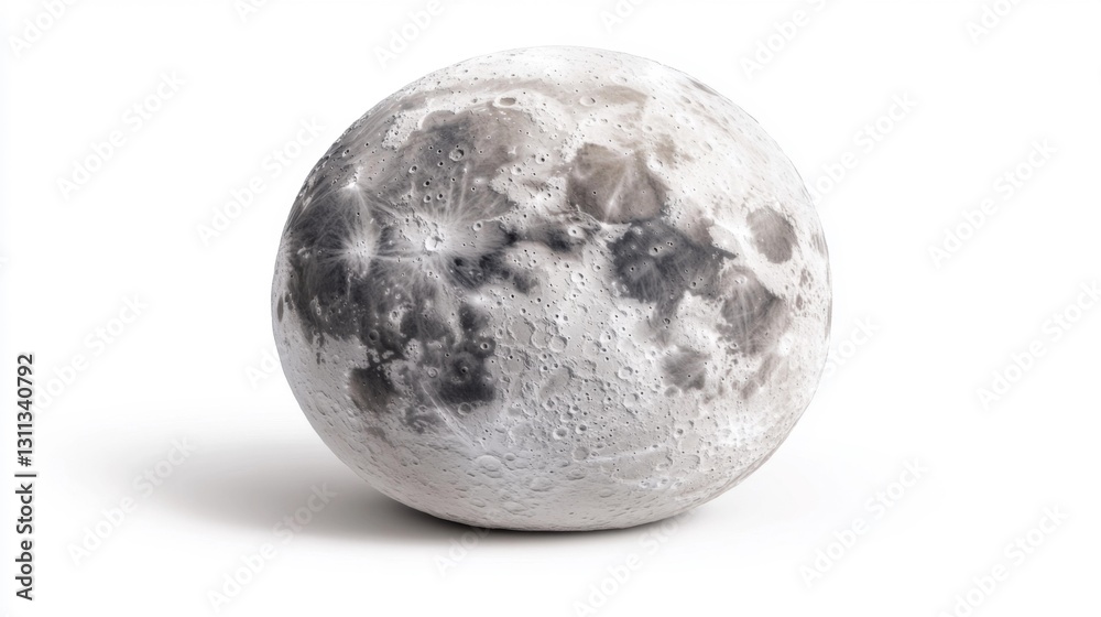 A realistic view of the moon with detailed surface features and craters on an isolated white background. Generative AI A realistic view of the moon with detailed surface features and craters on an isolated white background. Generative AI