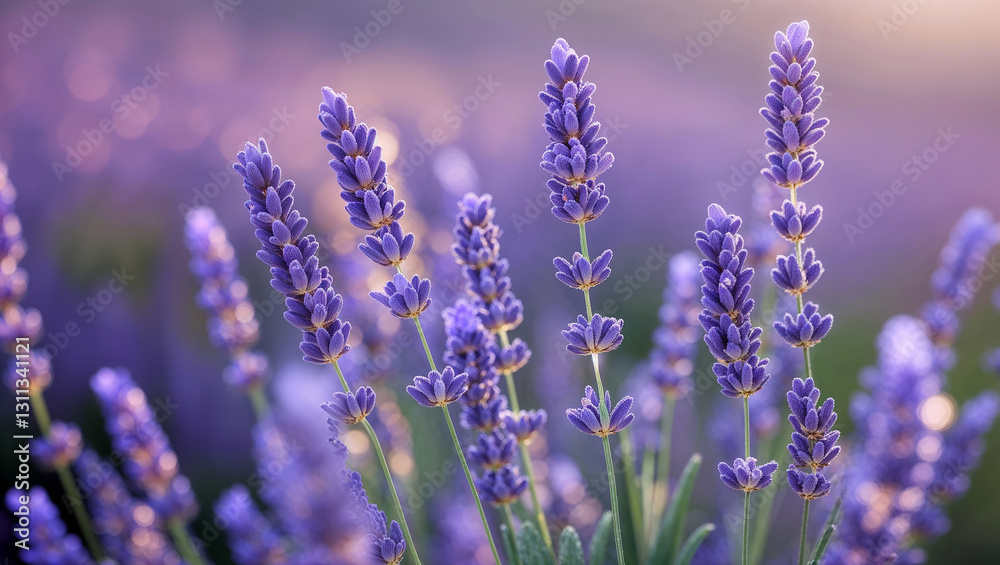 Naklejka premium Vibrant lavender blooms in soft morning light