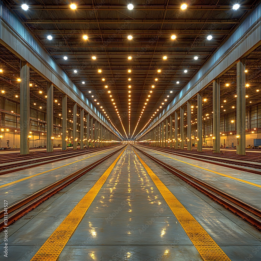 Fototapeta premium Illuminated Train Maintenance Facility