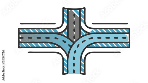 Colorful road junction icon representing traffic flow and navigation in a modern style