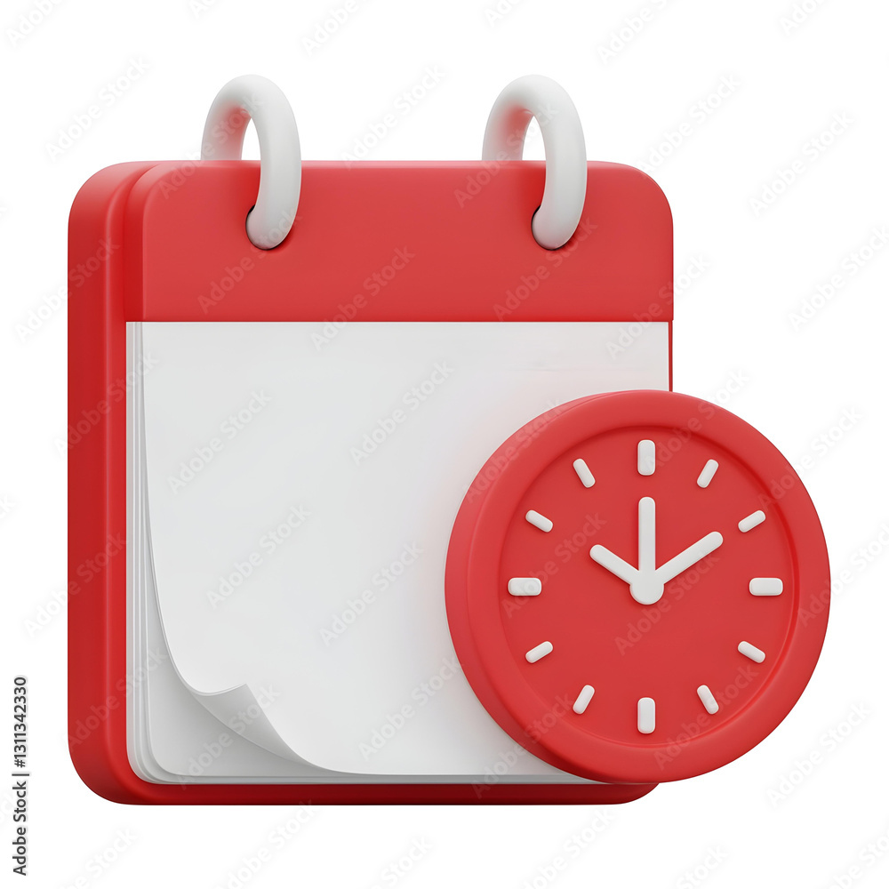 3D calendar with clock icon for schedule and reminder isolated on transparent background. 3D calendar with clock icon for schedule and reminder isolated on transparent background.
