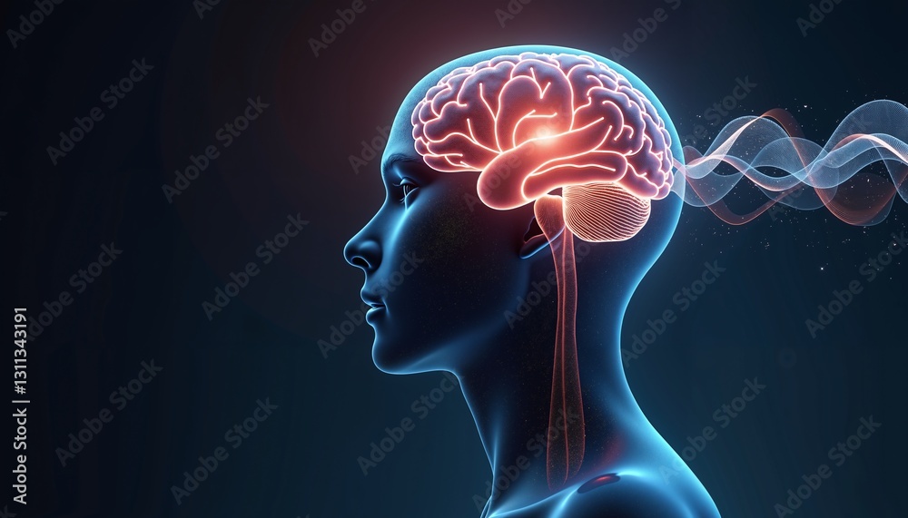 Fototapeta premium Digital Illustration of Brain with Binaural Beats, Perfect for Meditation Topics