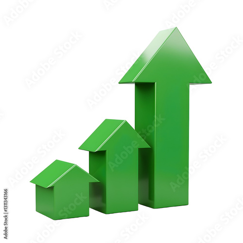 3d green arrow growth icon showing business success, progress, and increase.