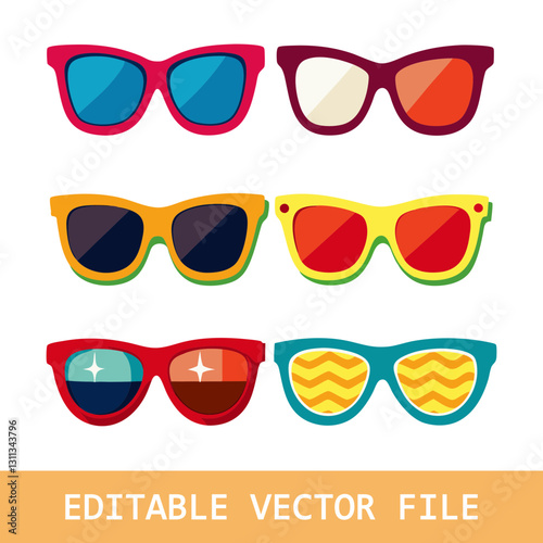 Fancy sun glasses vector cartoon set