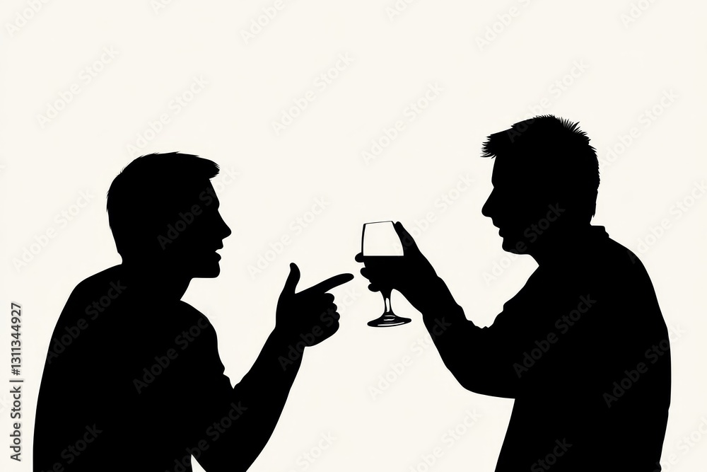 Silhouette Two Men Discussing Wine Glass Toast Party Celebration Drink Black White Image Style Silhouette Two Men Discussing Wine Glass Toast Party Celebration Drink Black White Image Style