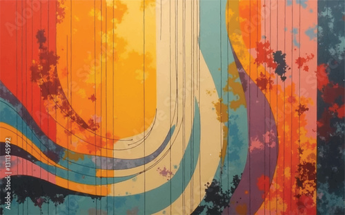 Abstraction lines and cures painting art landscape design colorful warm tone form simple to masterpeace painting for decorate new product and other. masterpieces paintings, hand-painted, golden.