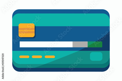 This design features a customizable credit card with blue and green colors, ready for personalization and use, Plain credit card Customizable Disproportionate Illustration