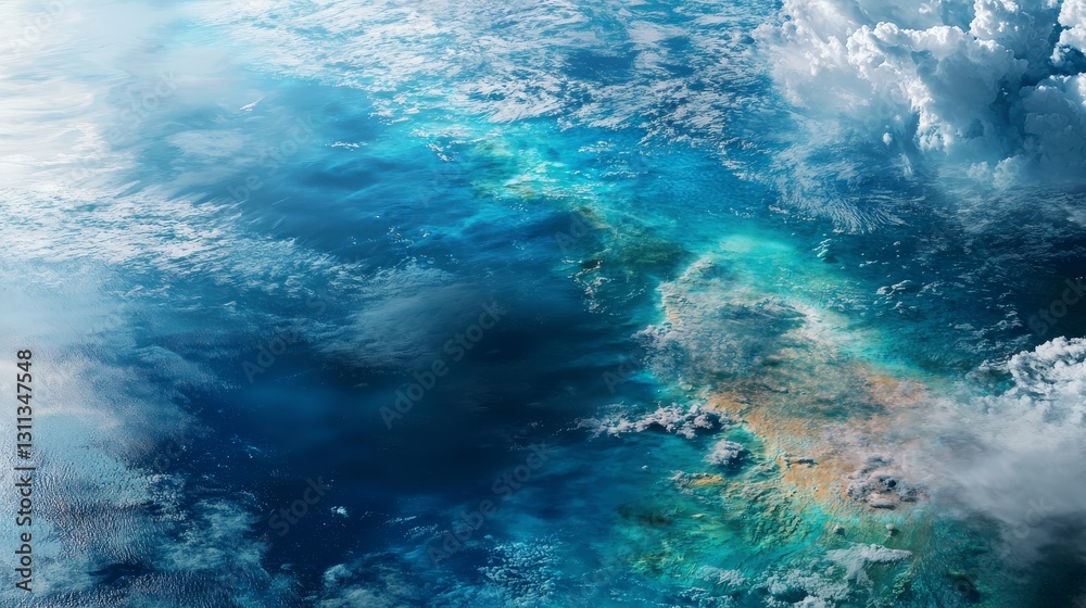 Obraz premium Satellite imagery capturing color transformation of ocean waters near tropical islands aerial view nature concept
