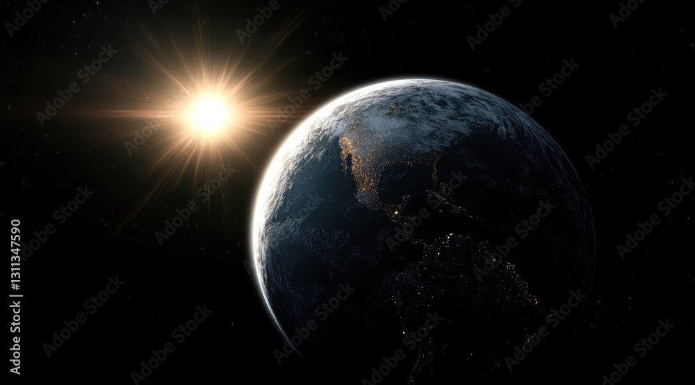 Obraz premium Earth seen from space, bathed in sunrise light