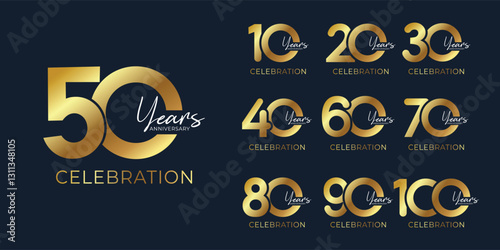 set of gold anniversary logotype premium number design collection. golden color for celebration sign event,party, wedding, greeting card, and invitation, vector illustration