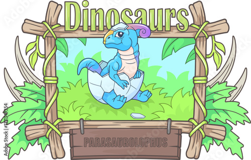 little cute prehistoric dinosaur parasaurolophus