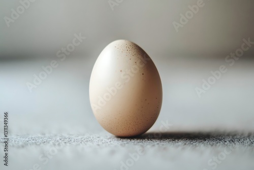 A single brown chicken egg sits on a white countertop, a simple and elegant depiction of a common kitchen staple.