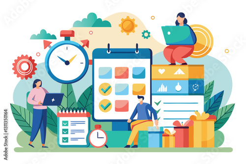 A group collaborates on organizing tasks and scheduling time using digital tools and checklists, Planning and scheduling, time management