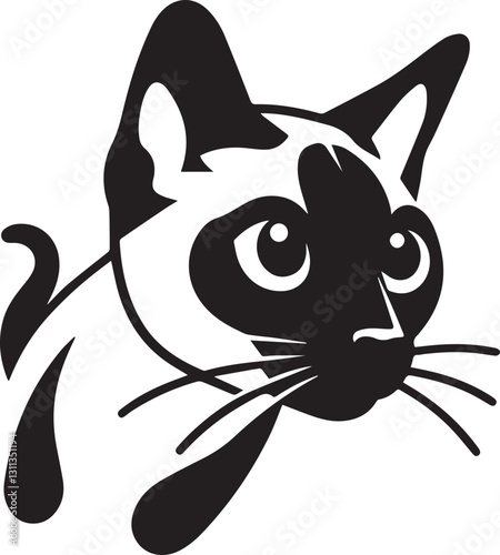 Siamese cat vector in black and white