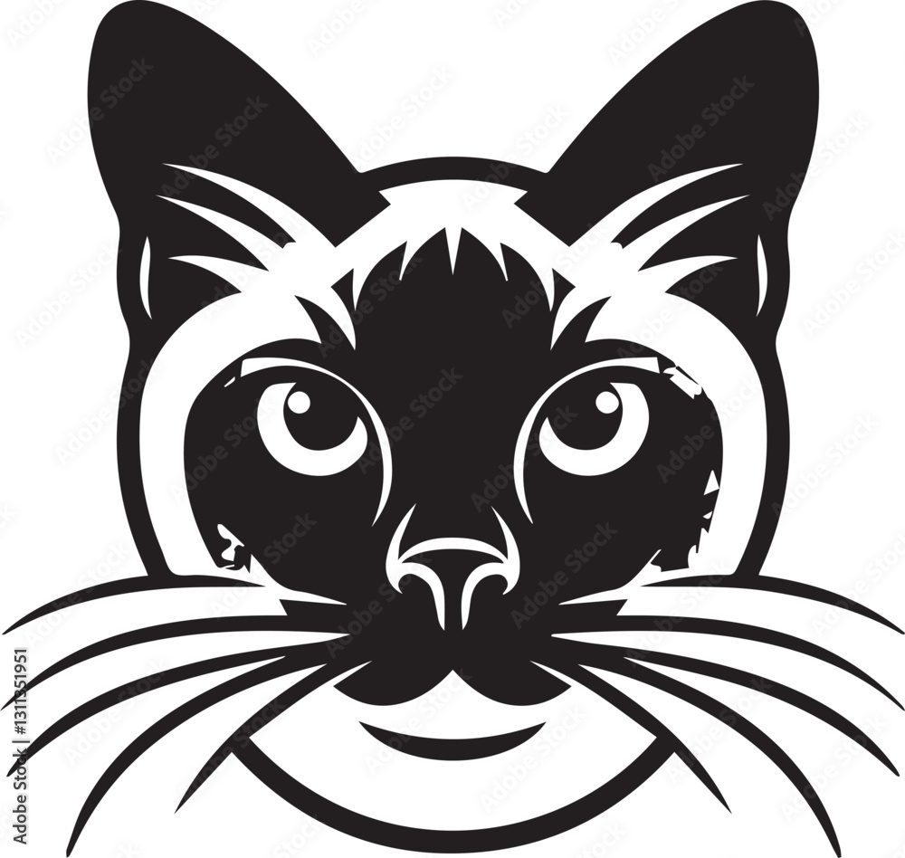 Siamese cat vector in black and white Siamese cat vector in black and white