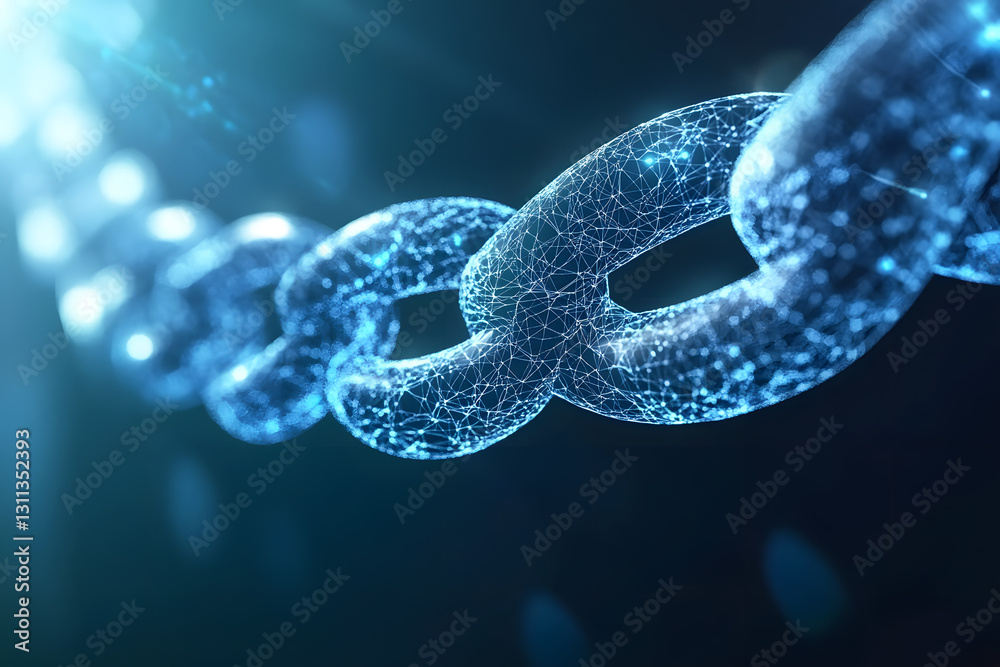 Digital hologram structure chain with blue abstract big data. Information fields. Futuristic abstract visualization of decentralized finance digital illustration blockchain technology innovation. Digital hologram structure chain with blue abstract big data. Information fields. Futuristic abstract visualization of decentralized finance digital illustration blockchain technology innovation.