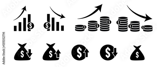 The value of money rising and decreasing, for simple icon stable, symbols,rise and fall of the dollar rate,dollar exchange rate,flat sign  vector.
