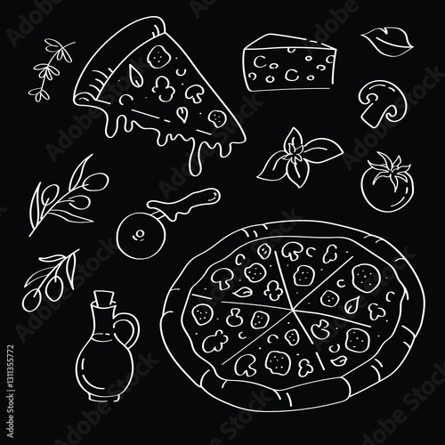 Doodle Pizza Set – Hand-Drawn Italian Food Illustration