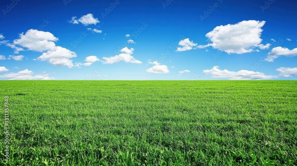vibrant green field under blue sky with fluffy clouds vibrant green field under blue sky with fluffy clouds