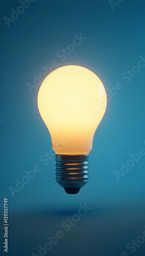 Illuminated Light Bulb on Blue Background. Creativity, Idea