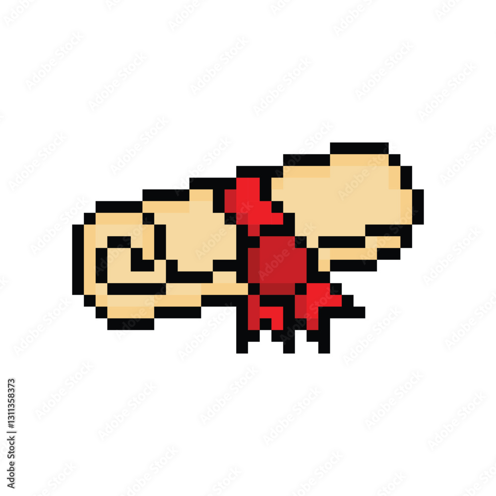 Fototapeta premium treasure map icon 8 bit, pixel art diploma document roll 8 bit icon for game logo. 