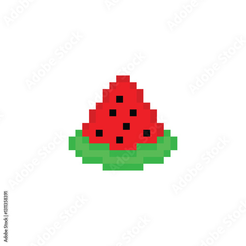  watermelon  icon 8 bit, pixel art icon for game  logo. 