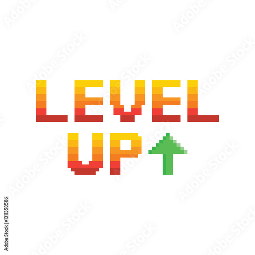 level up button 8 bit text level up Pixel art 8-bit for game you win