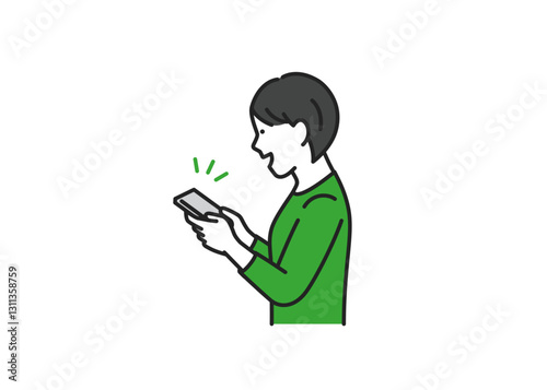 スマホを操作する笑顔の女性