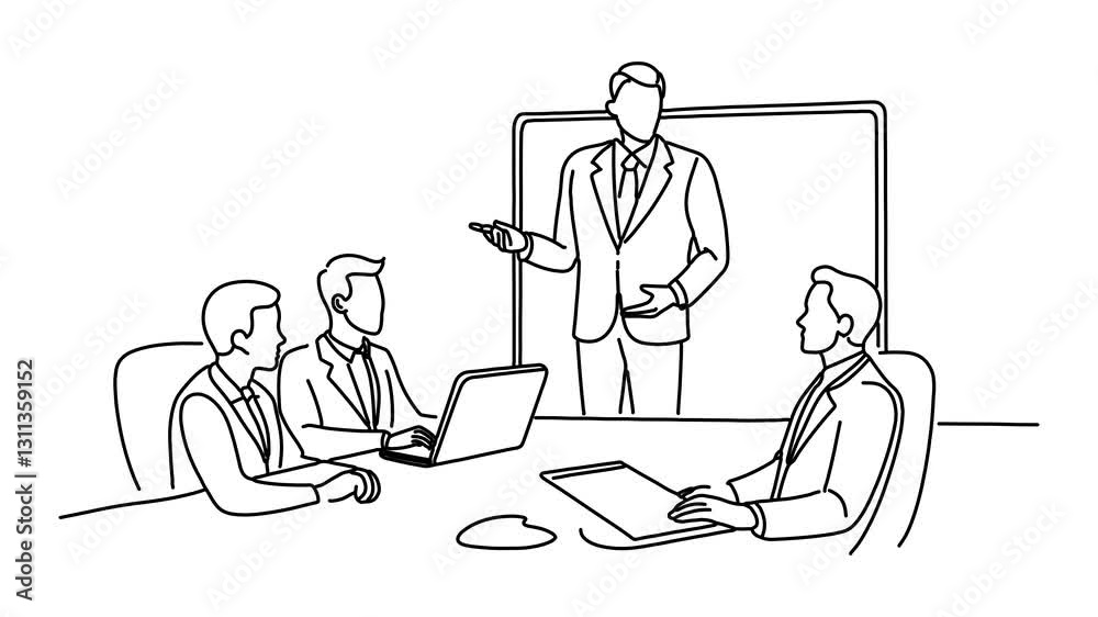Businessman meeting and presentation in the office Continuous line draw Full length single line animation Businessman meeting and presentation in the office Continuous line draw Full length single line animation