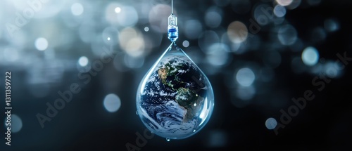 Wallpaper Mural A droplet containing a miniature Earth hangs against a blurred blue background, symbolizing water and environmental themes. Torontodigital.ca