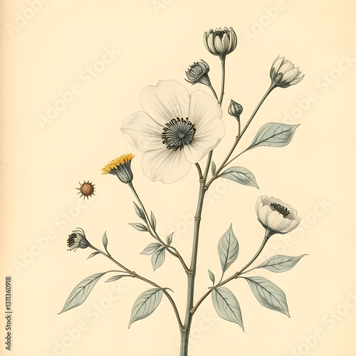 Vintage botanical illustration AI-generated with intricate ink engraving on antique parchment
