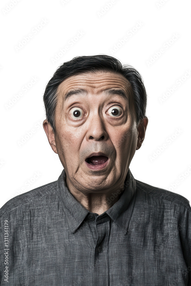 Surprised older man with shocked expression on isolated white background, showcasing emotions and reactions, perfect for mental health and wellness themes. Surprised older man with shocked expression on isolated white background, showcasing emotions and reactions, perfect for mental health and wellness themes.