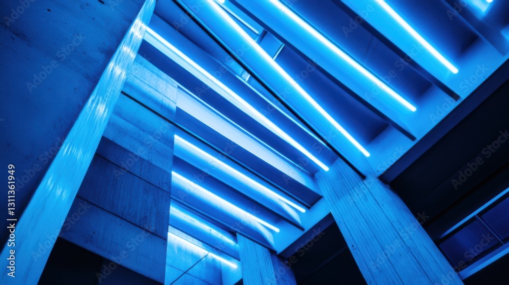 Obraz premium blue neon lights architecture interior design