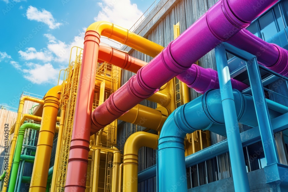 Brightly Colored Industrial Piping System Design Brightly Colored Industrial Piping System Design