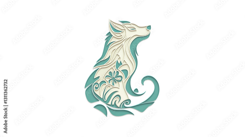 Obraz premium Serene Wolf Ornate Papercut Design