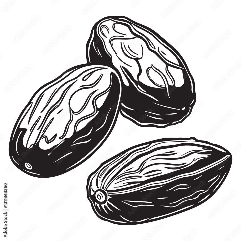 Fototapeta premium Dates Fruit Silhouette Style Set icon Vector