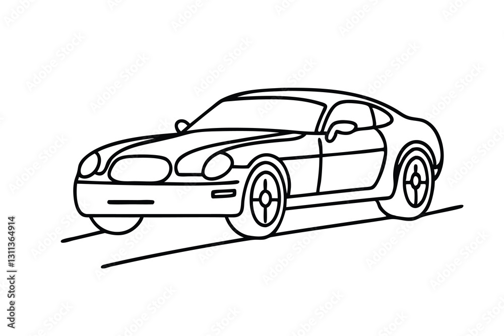 Naklejka premium Car outlined against a clean line art flat vector illustration