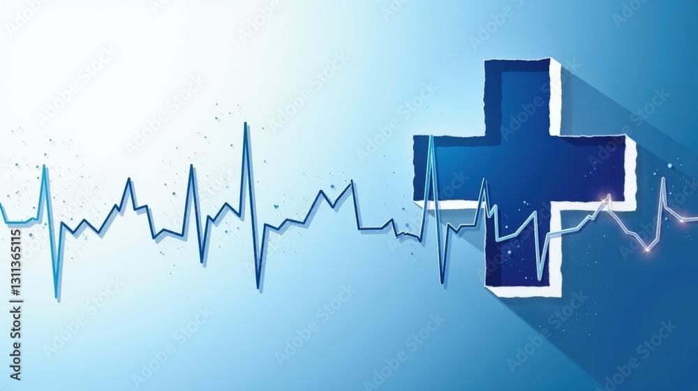 Fototapeta premium A stock illustration representing voter participation in blue and white, with smooth transitions and conceptual metaphors of a medical cross and heartbeat lines