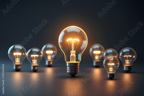 Glowing Light Bulb Standing Out Among Dim Ones – Innovation, Leadership, Creativity, Bright Ideas, and Business Success Concept