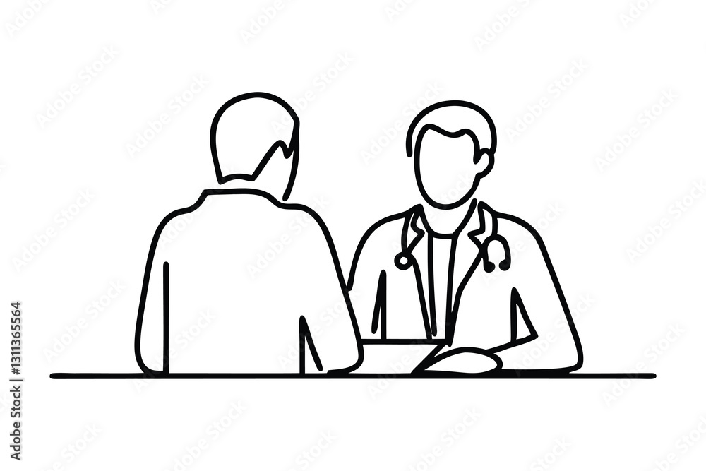 Doctor and patient, representing the essence of medical consultation and patient care line art flat vector illustration Doctor and patient, representing the essence of medical consultation and patient care line art flat vector illustration