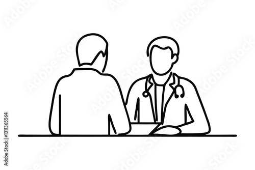 Doctor and patient, representing the essence of medical consultation and patient care line art flat vector illustration