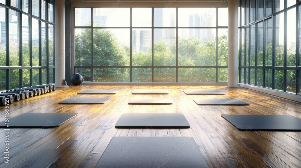 serene yoga studio with city view serene yoga studio with city view