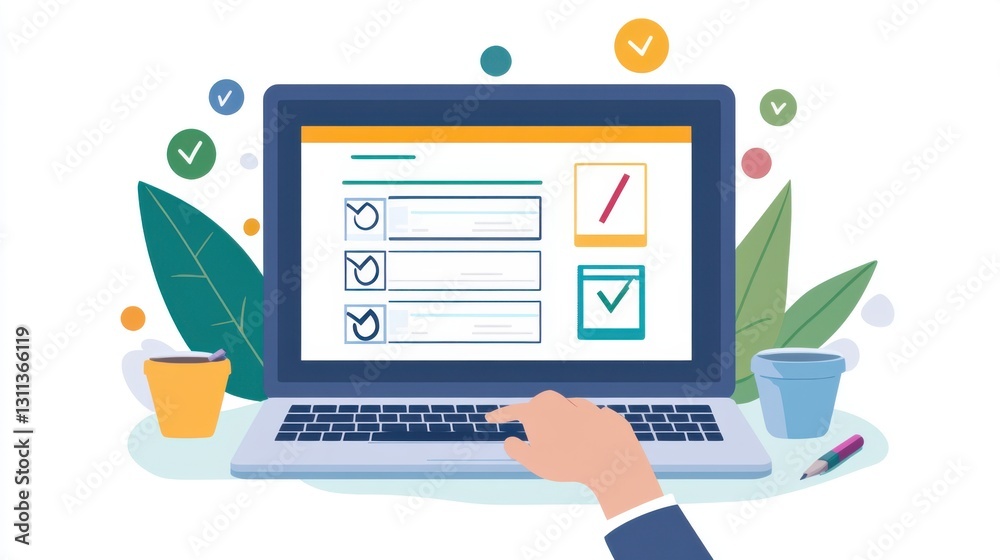 Interactive online test interface with a person selecting Interactive online test interface with a person selecting
