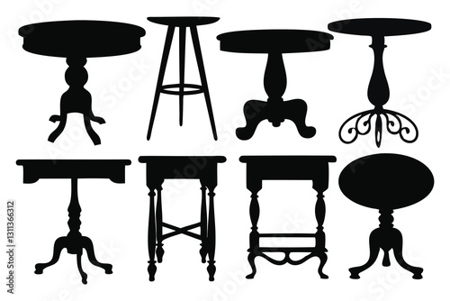 Table silhouettes set isolated flat vector illustration on white background