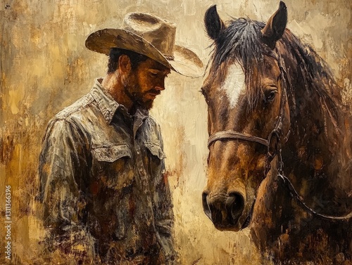 Man and horse in a rustic setting.